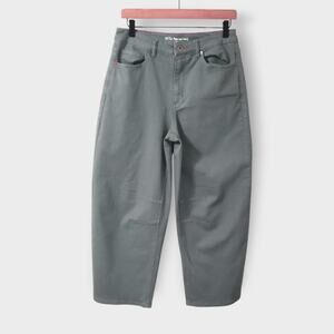 Peace Love World Barrel Leg Jeans Sz 6 Olive Grey Green High Rise Modern Casual